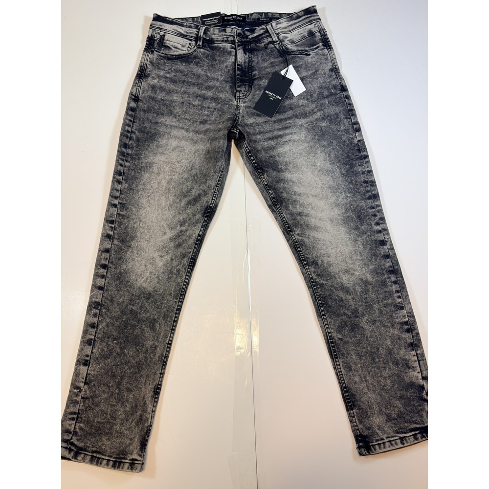Kenneth Cole Jeans Mens 34x30 Straight Fit / Taper Leg Stretch Washed Denim Gray